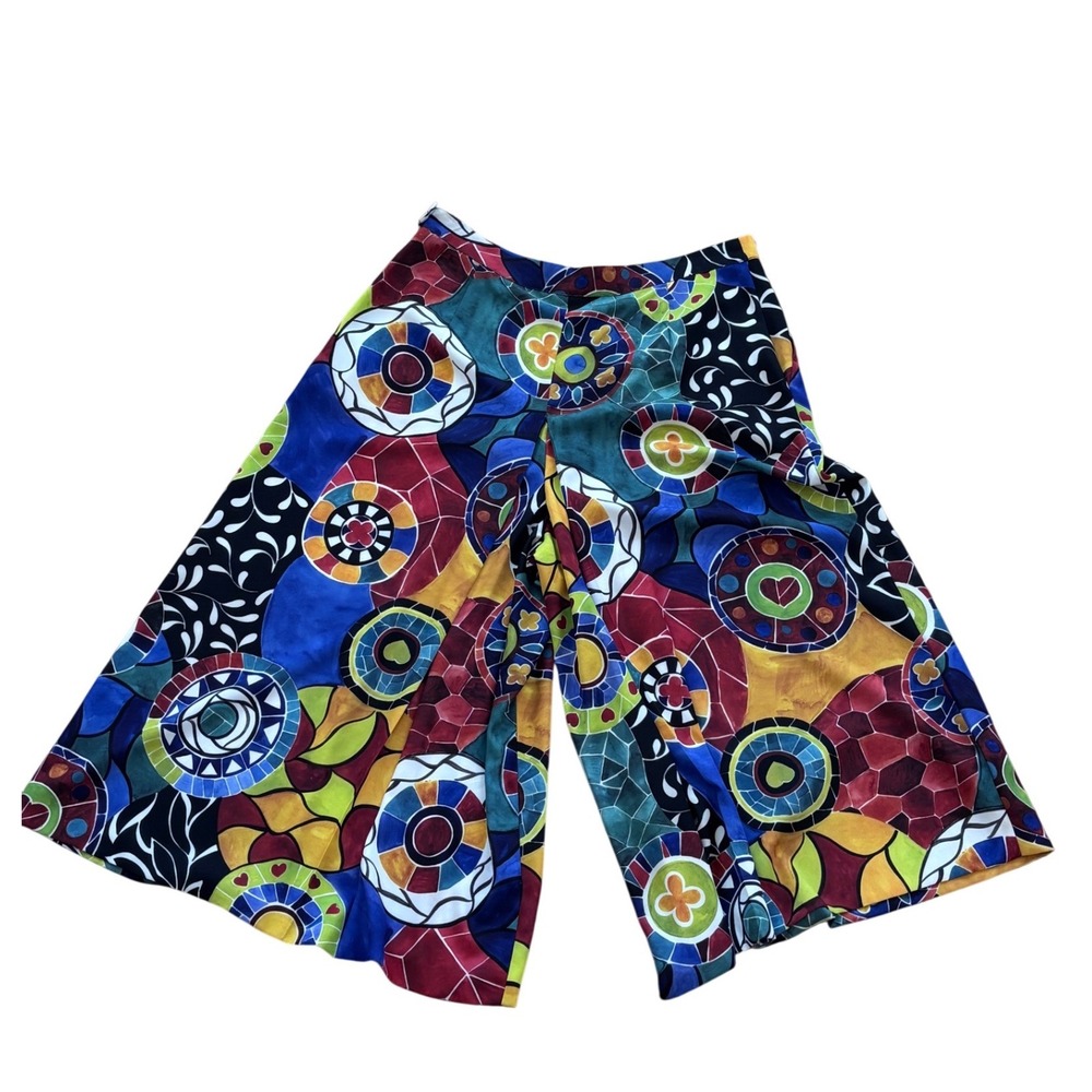 Max Mara Multicolored‎ Silk Blend Wide Leg Culottes Stained Glass Shorts Large